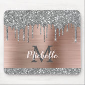 Silver Glitzer Tropfen Pink Metallic Monogramm Mousepad (Vorne)