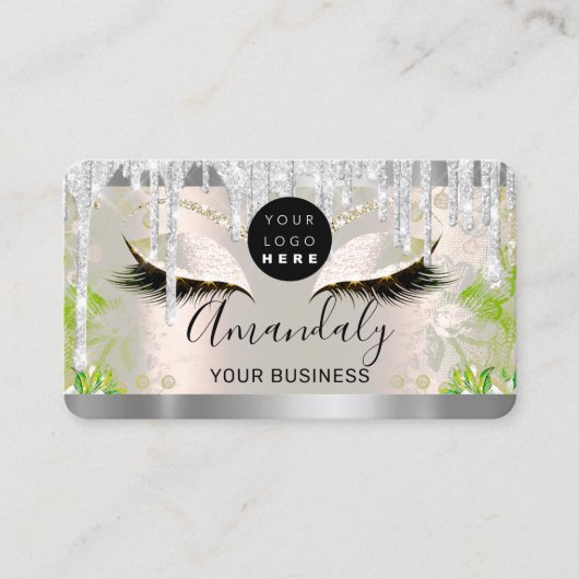 Silver Glitzer Tropfen Rahmen-Qr-Logokombinationen Visitenkarte (Vorderseite)