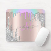 Silver Glitzer Tropfen Rainbow Rose Gold Monogramm Mousepad (Mit Mouse)