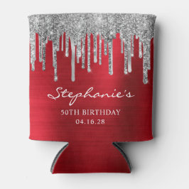 Silver Glitzer Tropfen Red Foil 50. Geburtstag Dosenkühler