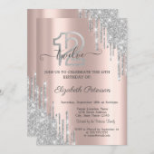 Silver Glitzer Tropfen Rose Gold 12. Geburtstag Einladung (Vorne/Hinten)