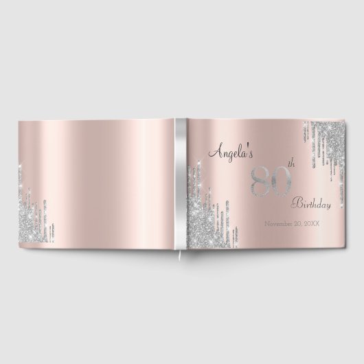 Silver Glitzer Tropfen Rose Gold 80. Gästebuch (Voll)