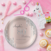 Silver Glitzer Tropfen Rose Gold 80. Geburtstag Pappteller (Party)