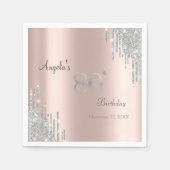 Silver Glitzer Tropfen Rose Gold 80. Geburtstag Serviette (Vorderseite)