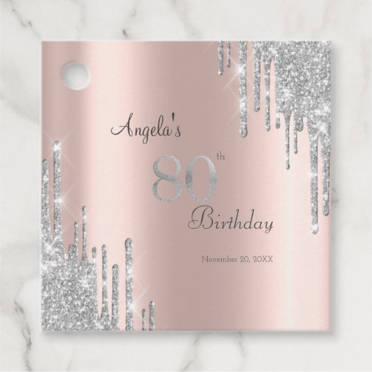 Silver Glitzer Tropfen Rose Gold 80. Geschenkanhänger (Vorderseite)