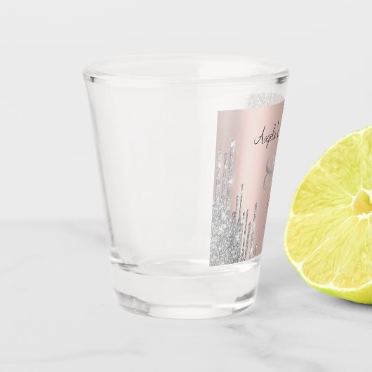 Silver Glitzer Tropfen Rose Gold 80. Schnapsglas (Links)