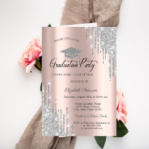 Silver Glitzer Tropfen, Rose Gold Abschluss Einladung