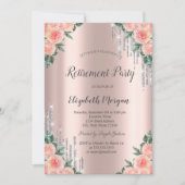 Silver Glitzer Tropfen Rose Gold Blumenrente Einladung (Vorderseite)