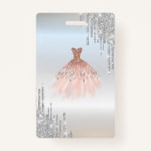 Silver Glitzer Tropfen, Rose Gold Dress Sweet 16 Ausweis (Rückseite)