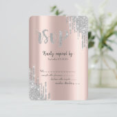 Silver Glitzer Tropfen Rose Gold Geburtstag UAWG Einladung (Stehend Vorderseite)