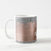 Silver Glitzer Tropfen Rose Gold Metal Monogram Kaffeetasse (Links)