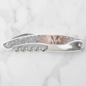 Silver Glitzer Tropfen Rose Gold Metalle Monogramm Kellnermesser (Rückseite)