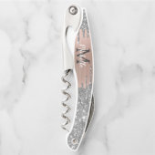 Silver Glitzer Tropfen Rose Gold Metalle Monogramm Kellnermesser (Vorderseite)