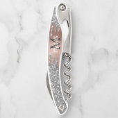 Silver Glitzer Tropfen Rose Gold Metalle Monogramm Kellnermesser (Rückseite)