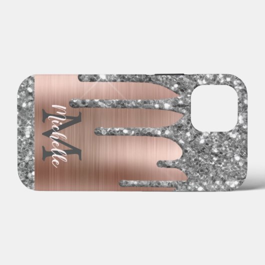 Silver Glitzer Tropfen Rose Gold Metallic Monogram Case-Mate iPhone Hülle (Rückseite (Horizontal))