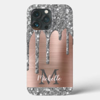 Silver Glitzer Tropfen Rose Gold Metallic Monogram