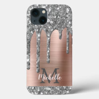 Silver Glitzer Tropfen Rose Gold Metallic Monogram