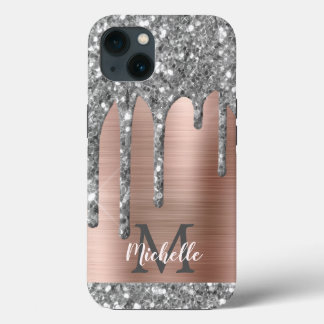 Silver Glitzer Tropfen Rose Gold Metallic Monogram Case-Mate iPhone Hülle