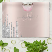 Silver Glitzer Tropfen Rose Gold Monogram Cupcake Geschirrtuch (Gefaltet)