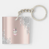 Silver Glitzer Tropfen Rose Gold Monogram Cupcake Schlüsselanhänger (Rückseite)