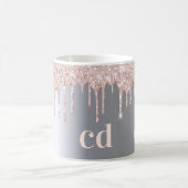 Silver Glitzer Tropfen Rose Gold Monogramm Kaffeetasse (Mittel)