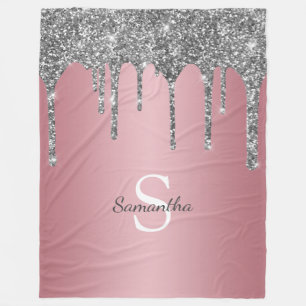 Silver Glitzer Tropfen Rose Gold Rosa Monogramm Na Fleecedecke