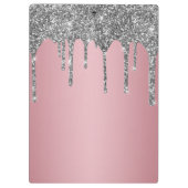 Silver Glitzer Tropfen Rose Gold Rosa Monogramm Na Klemmbrett (Rückseite)