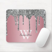 Silver Glitzer Tropfen Rose Gold Rosa Monogramm Na Mousepad (Mit Mouse)
