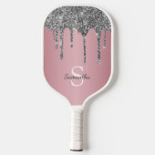 Silver Glitzer Tropfen Rose Gold Rosa Monogramm Na Pickleball Schläger (Rückseite)
