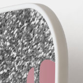 Silver Glitzer Tropfen Rose Gold Rosa Monogramm Na Pickleball Schläger (Linke Seite)
