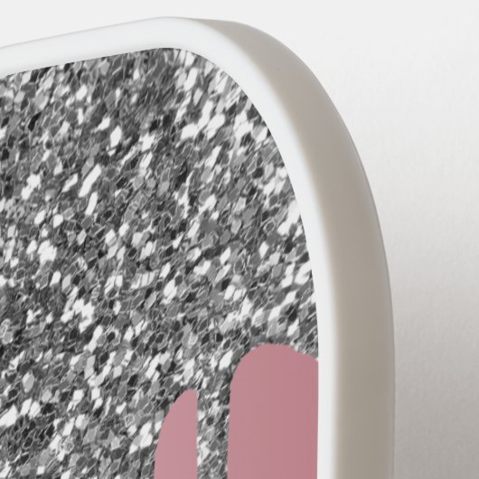 Silver Glitzer Tropfen Rose Gold Rosa Monogramm Na Pickleball Schläger (Linke Seite)