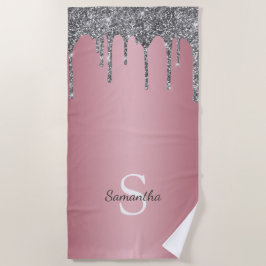 Silver Glitzer Tropfen Rose Gold Rosa Monogramm Na Strandtuch