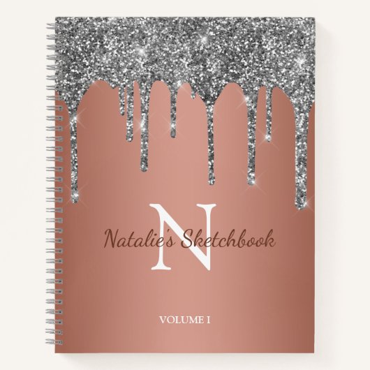 Silver Glitzer Tropfen Rose Gold Sketchbook Notizblock (Vorderseite)