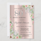 Silver Glitzer Tropfen, Rose Rose Gold 80. Einladung (Vorderseite)