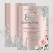 Silver Glitzer Tropfen Rose Rose Gold 85. Einladung (Vorne/Hinten)