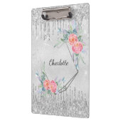 Silver Glitzer Tropfen rot Rosa Blumenname Klemmbrett (Links)