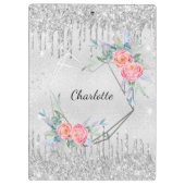 Silver Glitzer Tropfen rot Rosa Blumenname Klemmbrett (Rückseite)