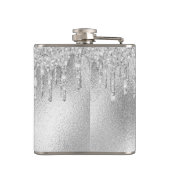 Silver Glitzer Tropfen Schwarze Monogramm Name Flachmann (Rückseite)