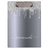 Silver Glitzer Tropfen Skript Name elegant Klemmbrett (Vorderseite)