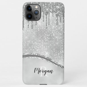 Silver Glitzer Tropfen & Sparkle, Name und Monogra iPhone 11Pro Max Hülle