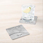 Silver Glitzer Tropfen & Sparkle, Name und Monogra Rechteckiger Pappuntersetzer (Vor Ort)