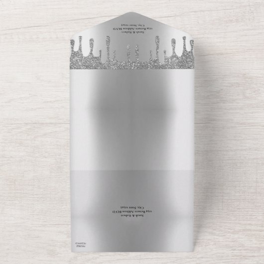 Silver Glitzer Tropfen Wedding All In One Einladung (Außenbereich)