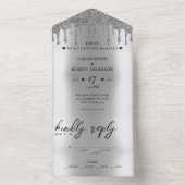 Silver Glitzer Tropfen Wedding All In One Einladung (Innen Boden)