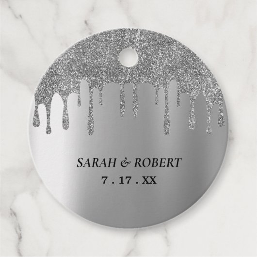 Silver Glitzer Tropfen Wedding Geschenkanhänger (Vorderseite)
