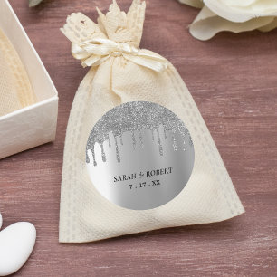 Silver Glitzer Tropfen Wedding Runder Aufkleber