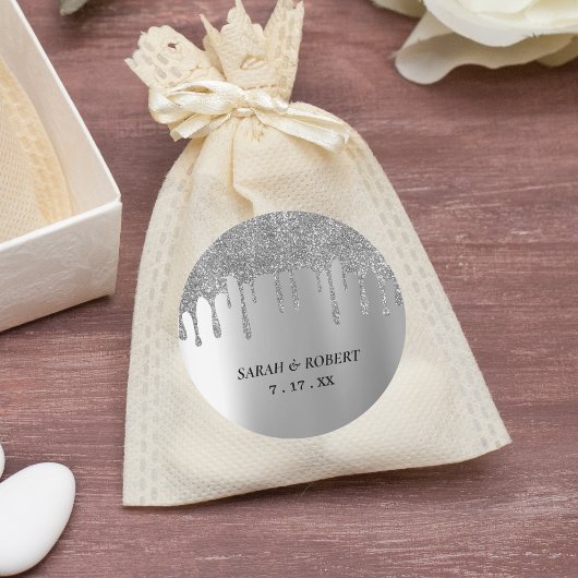 Silver Glitzer Tropfen Wedding Runder Aufkleber