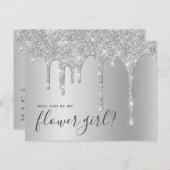 Silver Glitzer Tropfen werden Sie meine Blume Mädc Einladungspostkarte (Vorne/Hinten)