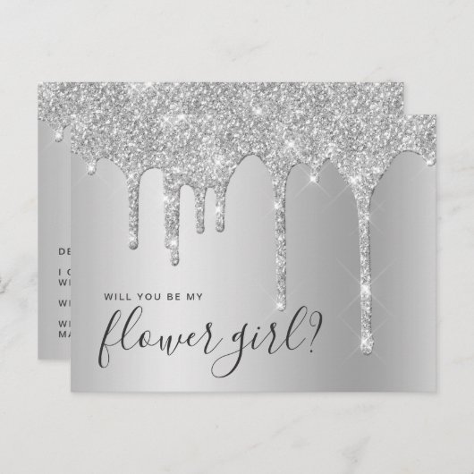 Silver Glitzer Tropfen werden Sie meine Blume Mädc Einladungspostkarte (Vorne/Hinten)