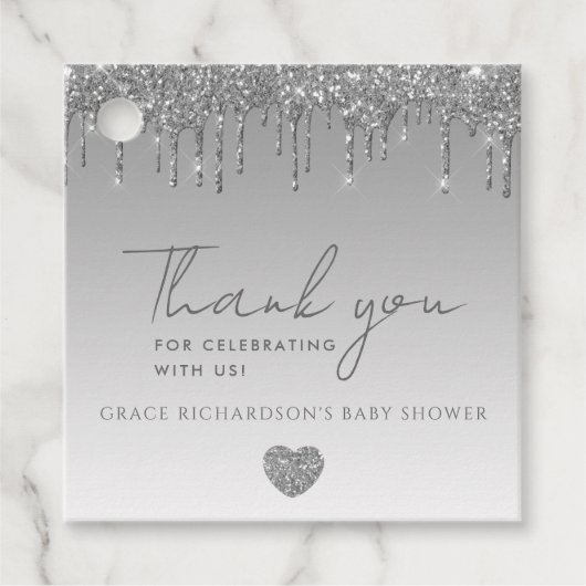 Silver Glitzer Tropfens Baby Showroom Vielen Dank Geschenkanhänger (Vorderseite)