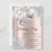 Silver Glitzer Tropfens Balloons 60. Geburtstag Einladung (Vorderseite)